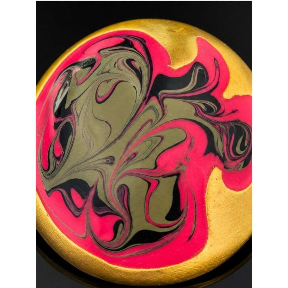 DON-LIN Abstract Enamel Brooch Pink Black Gold Tone Wearable Art Statement Pin